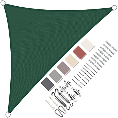 Sonnensegel Dreieckig 2x2x2.8m Wasserdicht im Viele Größe und Farben, mit Befestigungs Kit PES Polyester, Sonnenschutz 95% UV Schutz, Reißfest Wetterfest für Terrasse Garten- Grün von Aiyaoo