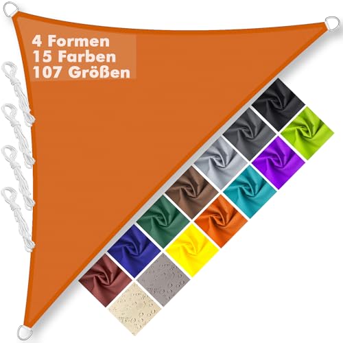 Sonnensegel Dreieckig Rechtwinklig 3.2x3.2x4.5m Wasserdicht im Viele Größe und Farben, PES Polyester, Sonnenschutz 95% UV Schutz, Reißfest Wetterfest für Terrasse Garten Balkon- Orange von Aiyaoo