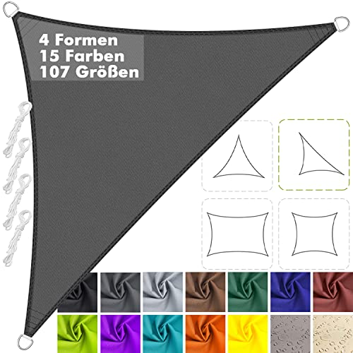 Sonnensegel Dreieckig Wasserdicht im Viele Größe und Farben, PES Polyester, Sonnenschutz 95% UV Schutz, Reißfest Wetterfest für Terrasse Garten Balkon- Anthrazit, 1.6x1.6x2.3m von Aiyaoo