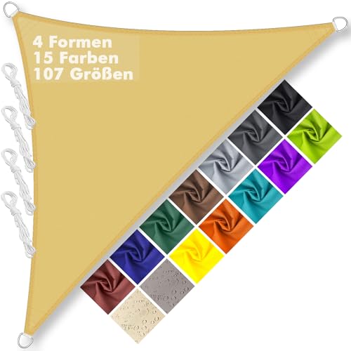 Sonnensegel Dreieckig Wasserdicht im Viele Größe und Farben, PES Polyester, Sonnenschutz 95% UV Schutz, Reißfest Wetterfest für Terrasse Garten Balkon- Beige, 1.6x1.6x2.3m von Aiyaoo