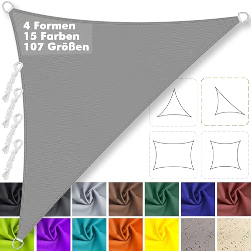 Sonnensegel Dreieckig Wasserdicht im Viele Größe und Farben, PES Polyester, Sonnenschutz 95% UV Schutz, Reißfest Wetterfest für Terrasse Garten Balkon- Hellgrau, 1.6x1.6x2.3m von Aiyaoo