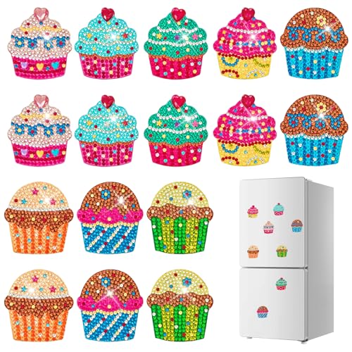 16 Stück Malen Nach Zahlen Magnete DIY Diamant Mal Sets 3D Süß Kühlschrankmagnete Aufkleber Diy Cupcakes Glitzer Kühlschrank Strass Malmagnete für Kühlschrank Magnettafel Whiteboard Pinnwand Tafel von Aiyorse