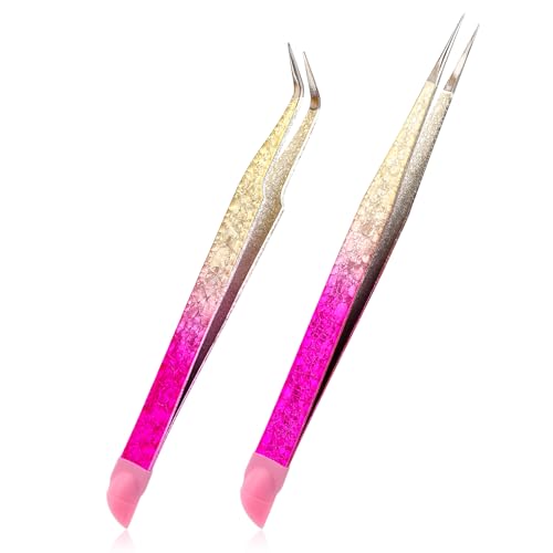 2 Stück Wimpern Pinzette wimpernverlängerung pinzette Edelstahl Pinzette Wimpernverlängerung Pinzette Nägel Pinch Gebogene Gerade Pinzette Wimpern Pinzette für Wimpernverlängerung und Nageldesign von Aiyorse