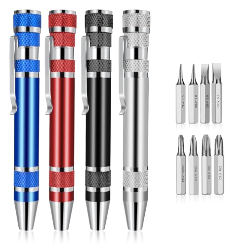 4 Stück Mini Schraubendreher Set 8 In 1 Stift Schraubendreher Präzisions Reparatur Schraubenzieher Brillen-Reparatur-Schraubendreher Taschen Schraubendreher für Reparaturen Installieren Hand Werkzeug 4 Stück Mini Schraubendreher Set 8 In 1 Stift Schraubendreher Präzisions Reparatur Schraubenzieher Brillen-Reparatur-Schraubendreher Taschen Schraubendreher für Reparaturen Installieren Hand Werkzeug von Aiyorse