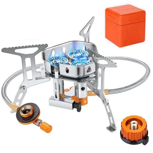 Aiyraa Campingkocher 3500W, Faltbarer Gaskocher Camping Mit Piezozündung, Winddichter Camping Kocher Gasbrenner, Tragbarer Camping Gas Stove Mit Adapter Für Outdoor Picknick Trekking Wandern von Aiyraa