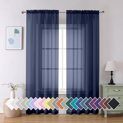 Aiyufeng Durchsichtige marineblaue Vorhänge, 213,4 cm Länge, 2 Paneele, luftig weich, für Wohnzimmer/Schlafzimmer, je 101,6 x 213,3 cm (B x L) von Aiyufeng
