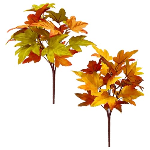 Aizuoni 2 Bündel Künstliche Herbstblattzweige Kunstblumen, Künstliche Herbstblumen, Herbstdeko Künstliche Herbstblätter Mit Stielen, Herbstgesteck, Zweige, Gefälschte Ahornblätter Deko Outdoor von Aizuoni