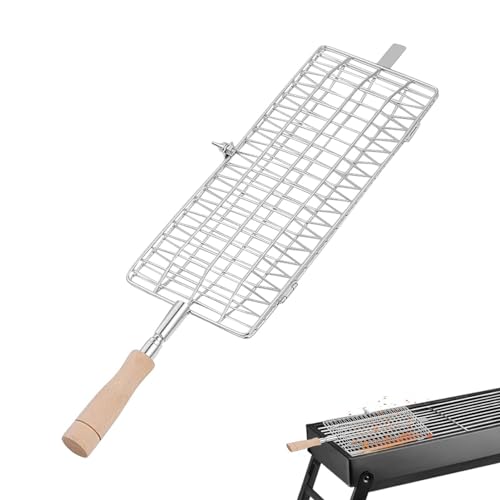 Aizuoni 35x14cm Grillkorb Edelstahl, Fisch Grillhalter, Grillkorb Gemüse, Grill Gemüsekorb, Grillrost Aus Edelstahl, Tragbarer Barbeque-Griller, Kochzubehör, Outdoor-Camping-BBQ-Rack Für Kastanie von Aizuoni