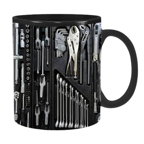 Aizuoni Handwerker Geschenke, Tusi Bedruckte Tasse, Mechaniker-werkzeugkasten-kaffeetasse, Mann Kaffeetasse, Lustige Schwarze Teetasse Aus Keramik, Große Mechaniker-Werkzeugkasten-Kaffeetasse von Aizuoni