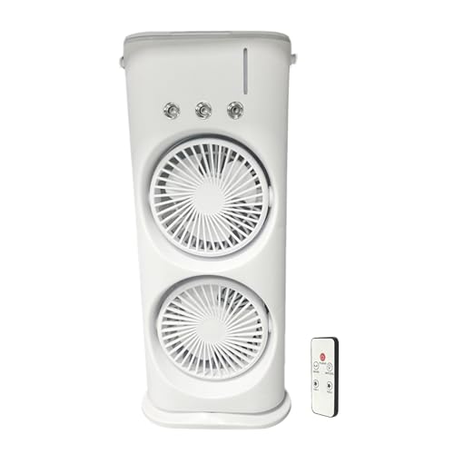 Aizuoni Klimaanlagen-Lüfter, tragbarer Luftkühler - Doppelköpfiger Desktop-Lüfter,Tischventilator mit LED-Leuchten, Luftkühler für drinnen, Wohnheim, draußen, Reisen, Zuhause von Aizuoni