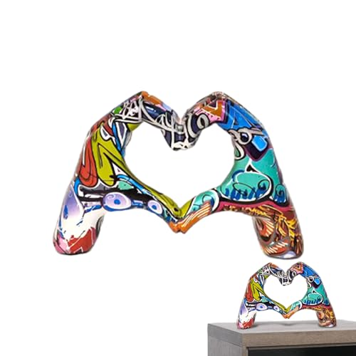 Aizuoni Liebesgesten-Statue,Liebes-Fingergesten-Statue - Romantisches Graffiti-Hand-Herz-Dekor | Moderne Handfigur-Skulptur, Bunte Herzgeste-Statue Für Bücherregal-Dekoration von Aizuoni