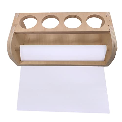 Aizuoni Rollenhalter für Zeichenpapier - Holzrolle Zeichenpapier Stifthalter mit Behältern - Art Paper Organizer Dispenser mit Cutter, Künstlerbedarf von Aizuoni