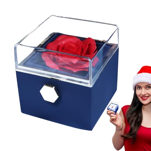 Aizuoni Rosen-Ring-Box | Rote Schmuckschatulle | Ringbox Mit Blumenversprechen, Echte Rote Blumenbox, Für Mutter Freundin, Rote Box Musikbox Mit Konservierte Blumen von Aizuoni