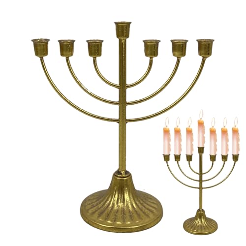 Elegante Kerze Menorah - Kerzenhalter Mit 9 Menorahs Aus Metall,Anti-Fade-Retro-und Den Jerusalemer Tempel Für Jüdische Feiertage Und Zeremonien von Aizuoni
