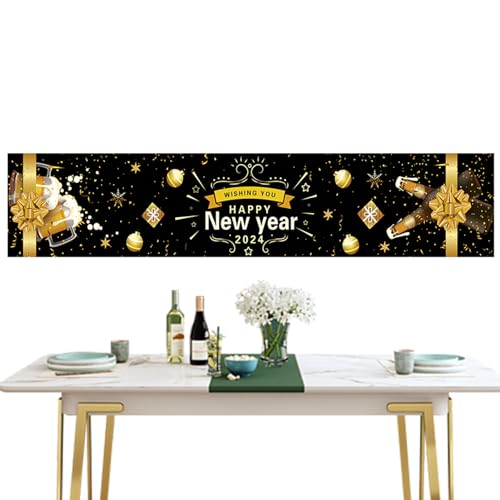 Aizuoni Neujahrs-Tischdecke 2024, Silvester-Party-Tischdecke | Neujahrstischläufer | Saisonnal Winter Küche Tisch Dekoration Drinnen Urlaub Party Dekor?180 x 35 cm? von Aizuoni