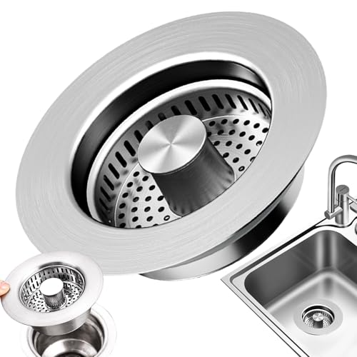 Sieb Spülbecken,3-In-1 Abflusssieb Küchenspüle Und Waschbeckenstöpsel, Verbessertes 3-in-1-Abflusssieb Für Die Küchenspüle, Edelstahl Mit Sieb & Lebensmittelauffang,Tragbarer Mehrzweck-Abflusskorb von Aizuoni