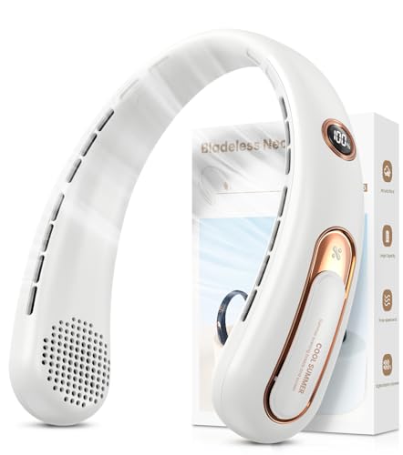 Nackenventilator, 3 Stufen Leise und Leistungsstark Bladeless Halsventilator mit LED-Anzeige, 4000mAh Akku Ventilator USB Aufladbar für 15H, Freihändige Leicht Ventilator Tragbarer für Küche,Unterwegs von Ajgvq