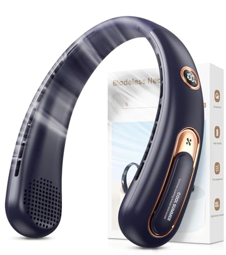 Nackenventilator, 3 Stufen Leise und Leistungsstark Bladeless Halsventilator mit LED-Anzeige, 4000mAh Akku Ventilator USB Aufladbar für 15H, Handfreier Leicht Ventilator Tragbarer für Küche, Unterwegs von Ajgvq