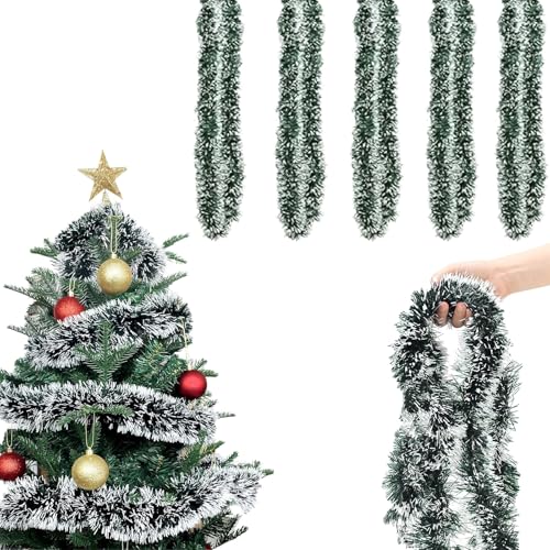 Ajuanbazha 10M Girlande Weihnachten, Weihnachtsbaum Girlande, Weihnachtsgirlande Weihnachtsdeko Tannengirlande, Hängende Dekoration für Haus Treppen Kamin Innen Außen (2M) von Ajuanbazha