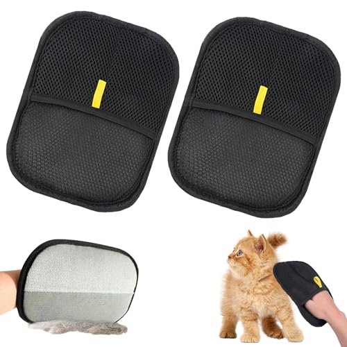 Ajuanbazha 2 Stück Fellmagnet Handschuhe, Doppelseitige Pet Grooming Gloves zur Statischen Haarentfernung, Wiederverwendbare Pflegehandschuhe für Katzen, Hunde von Ajuanbazha