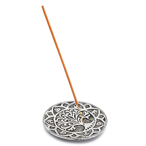 Ajuny Runder Räucherstäbchenhalter aus Aluminium mit Aschefänger Räucherstäbchen Halter im tibetischen Stil Meditationszubehör Spirituelle Heimdekoration Duftgeschenke von Ajuny