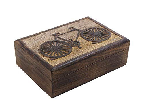 Ajuny Handgeschnitzte dekorative Schmuck-Andenken-Aufbewahrungsbox aus Holz mit Fahrradmotiv-Design, vielseitig einsetzbar als Uhrenbox, Schatzkiste, ideal für Geschenke, 25,4 x 17,8 cm von Ajuny