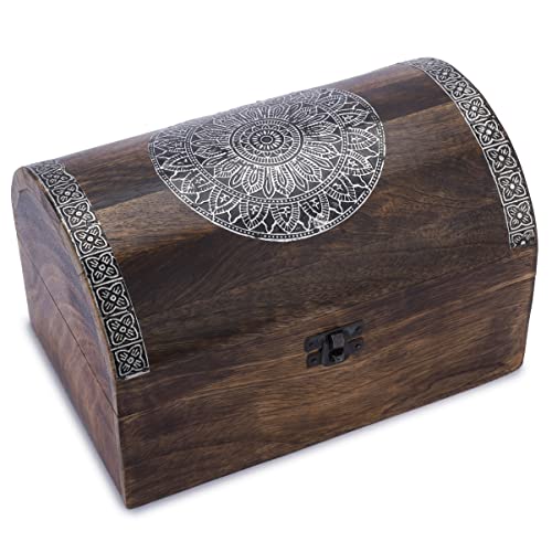 Ajuny Dekorative Schmuckschatulle aus Holz mit Mandala-Blumen design auf dem Deckel Schmuckkästchen Aufbewahrungs organisator, Andenken, Schmuckstückhalter Uhrenbox Geschenke, Braun, 22,9 x 15,2 cm von Ajuny