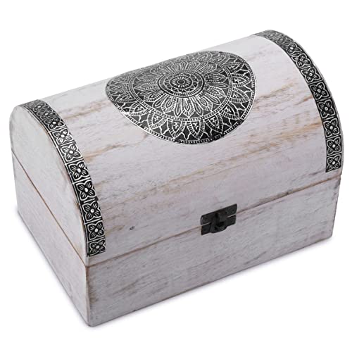 Ajuny Dekorative Schmuckschatulle aus Holz mit Mandala-Blumen design auf dem Deckel Schmuckkästchen Aufbewahrungs organisator, Andenken, Schmuckstückhalter Uhrenbox Geschenke, Weiß, 22,9 x 15,2 cm von Ajuny