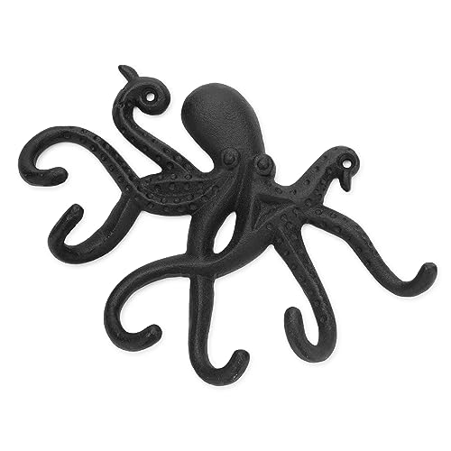 Ajuny Dekorativer Schlüsselhakenhalter aus Schmiedeeisen in Schwarz zum Aufhängen an der Wand – Kleiderbügel im Oktopus-Design mit 6 Haken für Autoschlüssel, Handtuch, Eingangsküche von Ajuny