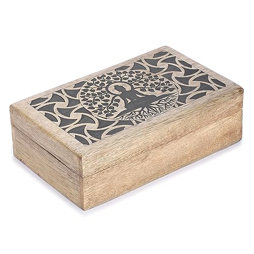 Ajuny Handgefertigte dekorative Schmuck Aufbewahrungsbox aus Holz Buddha Baum Design Vintage Stil Mehrzweck Schatztruhe Andenken Schmuckhalter Uhrenbox Tolle Geschenke 8x5 Zoll von Ajuny