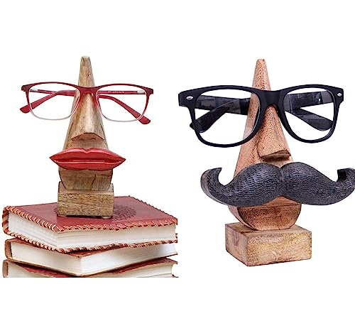 Ajuny Handgefertigter Dekorativer Brillenhalter aus Holz mit Lippen und Schnurrbart Design Brillenständer aus Holz, Specs für Büro Schreibtisch Heimdekoration (Lippen-Schnurrbart-Kombination) von Ajuny