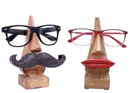 Ajuny Handgefertigter Dekorativer Brillenhalter aus Holz mit Lippen und Schnurrbart Design Brillenständer aus Holz, Specs für Büro Schreibtisch Heimdekoration (Lippen-Schnurrbart-Kombination) von Ajuny