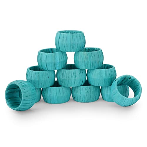 Ajuny Handgefertigter Serviettenring aus Bast Rattan Türkis Runden Dekorativ 3.8 cm Serviettenhalter für Tischdekoration Esszimmer Hochzeit Abendessen Party Tischdekoration – 12er Set von Ajuny