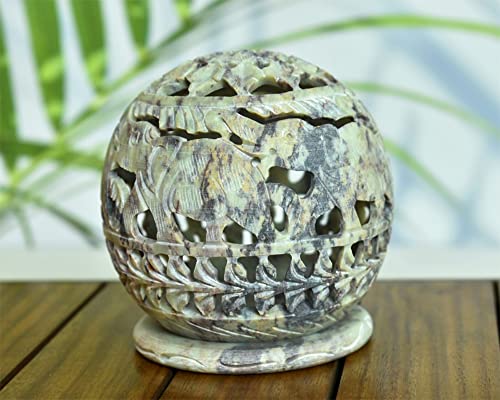Ajuny Antiker handgefertigter dekorativer Kerzenhalter für Tisch Büro Geschenke graviert Teelicht Speckstein (1 Stück) von Ajuny