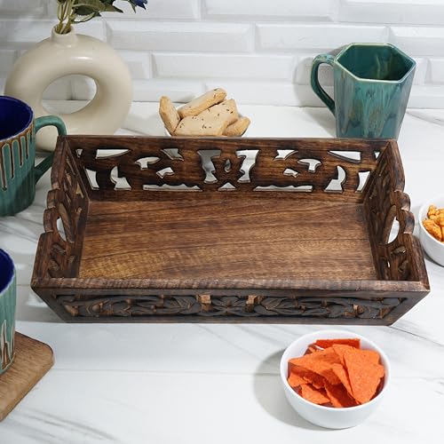 Ajuny Handgefertigtes Dekoratives Serviertablett aus Holz Nakashi Stil für Lebensmittel Snacks Obst Frühstück Abendessen Essen Vielseitig Einsetzbar Küche, Bar Heimdekoration - 15 X 10 Zoll von Ajuny