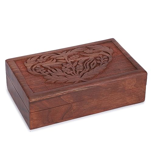 Ajuny Schmuckschatulle aus Holz Handgeschnitzt Dekorativ mit Blumen und Blatt Design Mehrzweck Schatztruhe Organizer Reise Andenken Schmuckhalter Uhrenbox Geschenke 20.3 x 12.7 cm von Ajuny