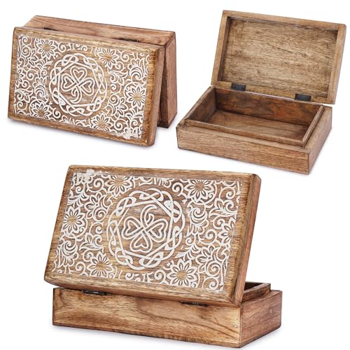 Ajuny Handgeschnitzte Dekorative Schmuck Aufbewahrungsbox aus Holz mit Blumen Design Mehrzweck Schatztruhe Andenken Organizer Halsketten Uhrenboxen Ideal Geschenke 8x5 Zoll von Ajuny