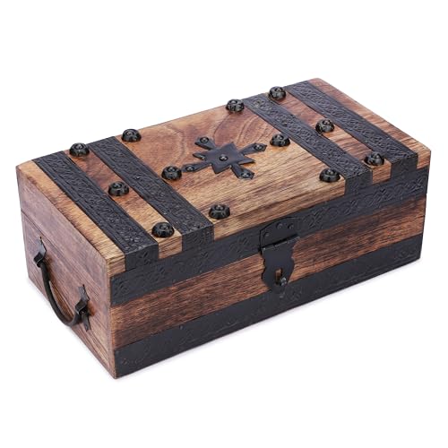 Ajuny Handgeschnitzte Schatzkiste aus Holz, dekorative Schmuckaufbewahrung Andenkenbox vielseitig einsetzbar als Schmuckaufbewahrung Schmuckhalter oder Uhrenbox ideal für Geschenke – 27,9 x 15,2 cm von Ajuny