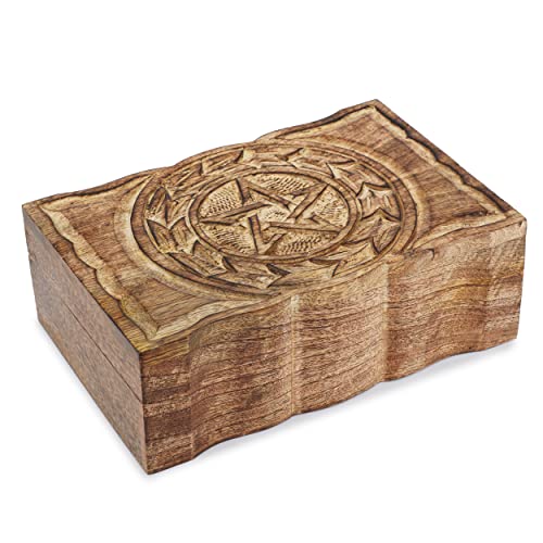 Ajuny Handgeschnitzte Dekorative Box aus Holz mit Mond Stern Schnitzereien Vielseitig Einsetzbar als Schmuckaufbewahrung Schmuckhalter Andenken Reise Schatztruhe Tolle Geschenke, 9x6 Zoll von Ajuny