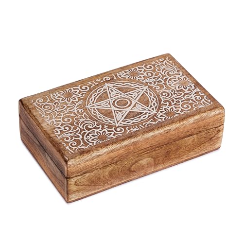 Ajuny Handcrafted Dekorative hölzerne Schmuckkästchen Star Floral Design Mehrzweck Schatztruhe Schmuck Storage Organizer Trinket Andenken Ohrringe Halsketten Uhrenboxen, ideal für Geschenke - 8x5 Zoll von Ajuny