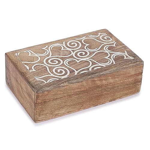 Ajuny Handcrafted Dekorative hölzerne Schmuckkästchen Herz Design Mehrzweck Schatztruhe Schmuck Storage Organizer Trinket Andenken Ohrringe Halsketten Uhrenboxen, ideal für Geschenke - 8x5 Zoll von Ajuny