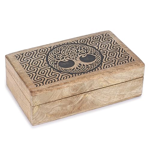 Ajuny Handgefertigte Holz Schmuckschatulle 8x5 Zoll – Baumlinien Design Aufbewahrungsbox für Schmuck, Uhren, Ohrringe, Halsketten – Deko Schatztruhe Geschenk für Frauen & Mädchen von Ajuny