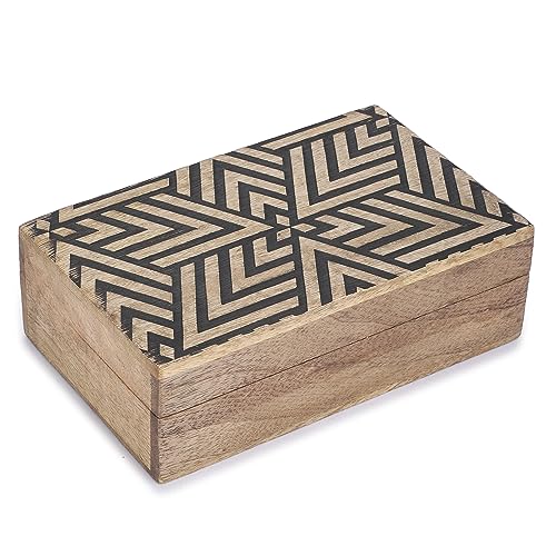 Ajuny Handgeschnitzte dekorative Schmuckaufbewahrungsbox aus Holz, Aufbewahrungsorganisator, schwarzes Liniendesign, Mehrzweck-Schatztruhe, ideal für Geschenke – Schwarzbraun, 20,3 x 12,7 cm von Ajuny