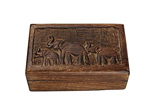 Ajuny Handgeschnitztes Elefantenmotiv Mango Holz Schmuckstück Andenken Brust Organizer Schmuck Aufbewahrungsbox von Ajuny