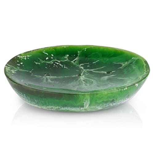 Ajuny Seifenschalenhalter Dusche, Harz Seifenschalen Selbstentleerend für Seifenstücke Schwamm Seifensparschale Tablett für Badezimmer Küchenspüle, Leicht zu Reinigen Grün von Ajuny