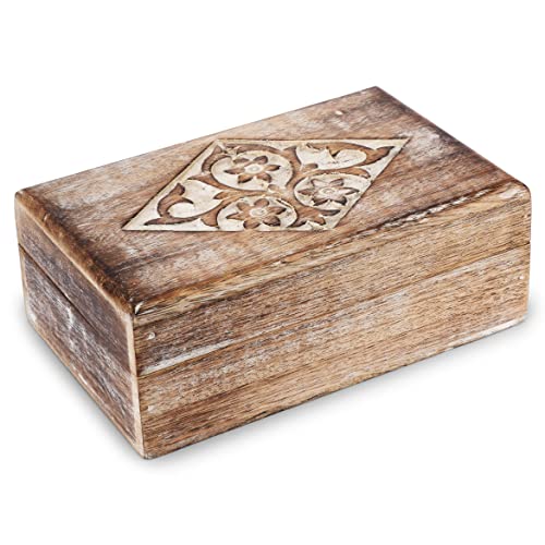 Ajuny Holz handgefertigte dekorative Box mit Diamantschnitzereien Braun und Weiß - Mehrzweck Verwendung als Schmuckaufbewahrung, Uhrenbox, ideal für Geschenke von Ajuny