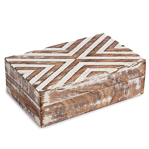 Ajuny Holz handgefertigte dekorative Box mit großer Linie Design Weiß und Braun - Mehrzweck Verwendung als Schmuckaufbewahrung, Uhrenbox, ideal für Geschenke von Ajuny