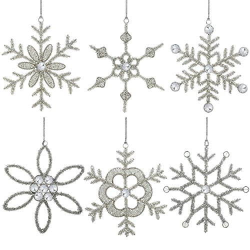 Ajuny Handgefertigte dekorative Schneeflocke aus Eisen und Glas für Weihnachtsbaum Hängeanhänger Heimbüro Dekoration Ornamente, 15,2 cm (6er-Set) von Ajuny