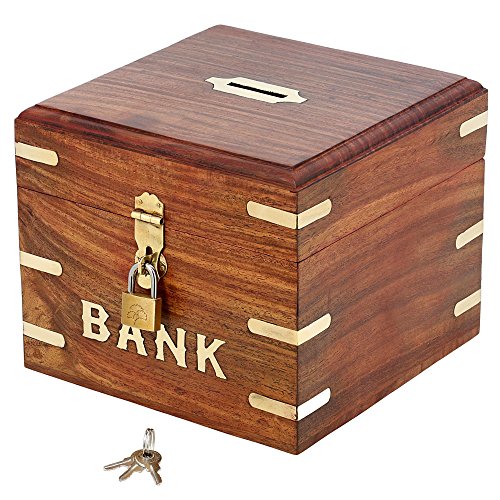 Ajuny Spardose aus Holz Quadratisch Dekoratives Sparschwein mit Schloss und Schlüssel Geldspar Aufbewahrung Münzbankbox Messinge Inlage Geburtstagsgeschenke Heim Dekoration 6x6 Zoll Ajuny Spardose aus Holz Quadratisch Dekoratives Sparschwein mit Schloss und Schlüssel Geldspar Aufbewahrung Münzbankbox Messinge Inlage Geburtstagsgeschenke Heim Dekoration 6x6 Zoll von Ajuny