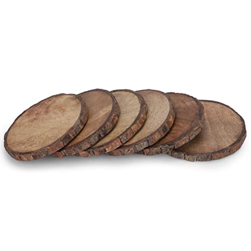 Ajuny Holzuntersetzer für Getränke natürliche Holzscheiben mit Rinde runde Untersetzer 11,4 cm, rustikales Design Kunsthandwerk Rutschfester Tischschutz für jeden Tischtyp Bar Heimdekoration, 6er-Set von Ajuny